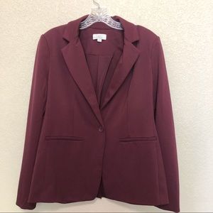 LOFT Burgundy One Button Boyfriend Blazer